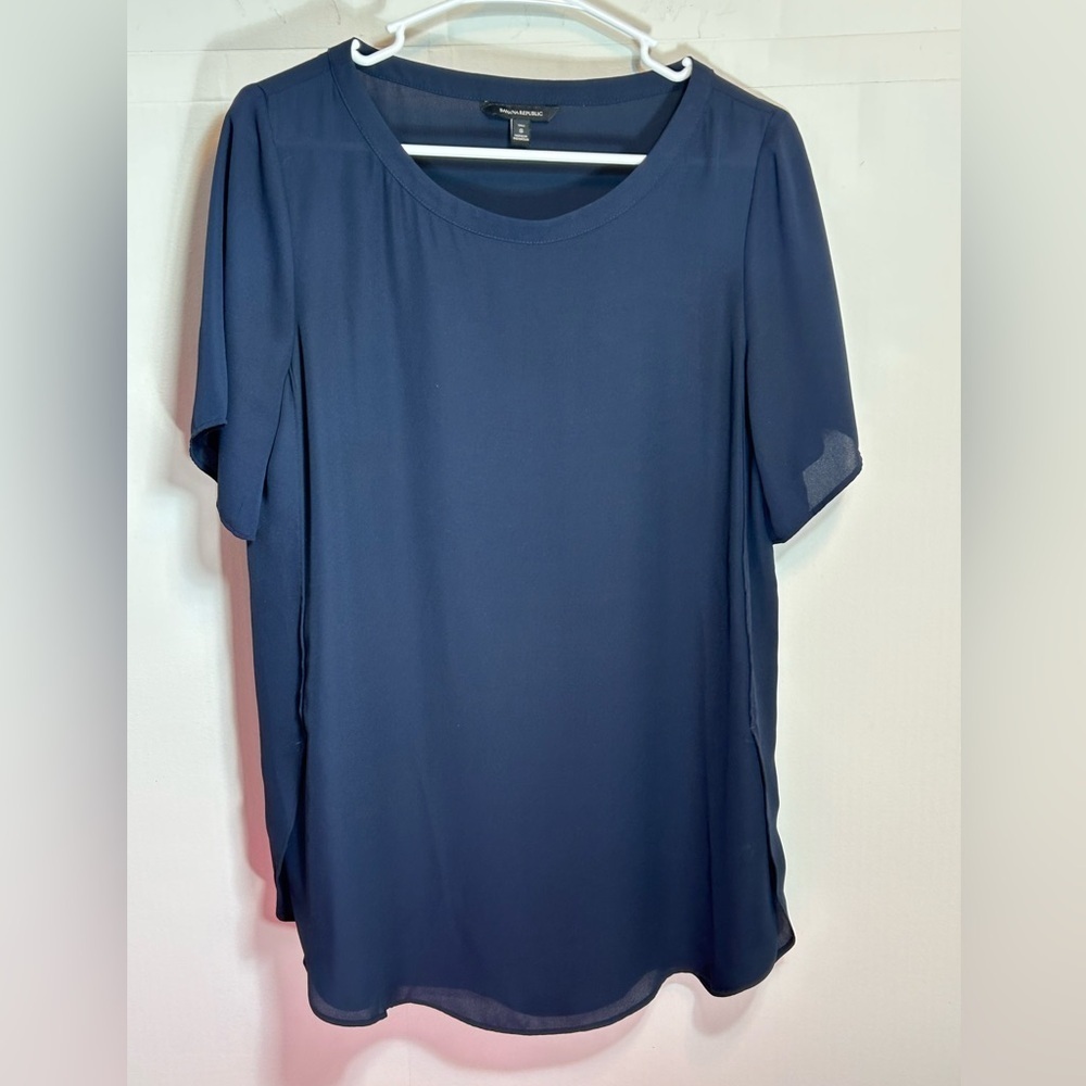 Banana Republic Deep Navy Blue Sheer Short Sleeve Flowing Blouse Size Small